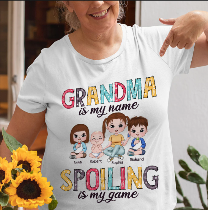 Create some custom family shirts featuring the names of all her grandchildren